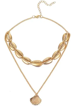 Seashell Necklace Gold Layered Shell Necklace Gold Seashell Pendant Necklace Pretty Stylish Summer Beach Necklace Jewelry for Women