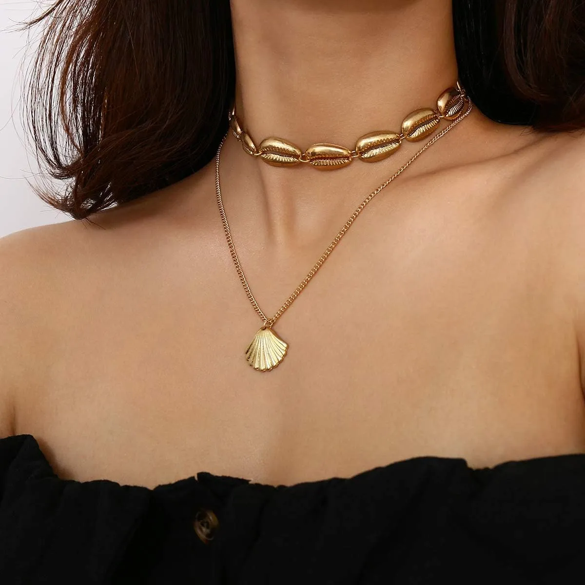 Seashell Necklace Gold Layered Shell Necklace Gold Seashell Pendant Necklace Pretty Stylish Summer Beach Necklace Jewelry for Women