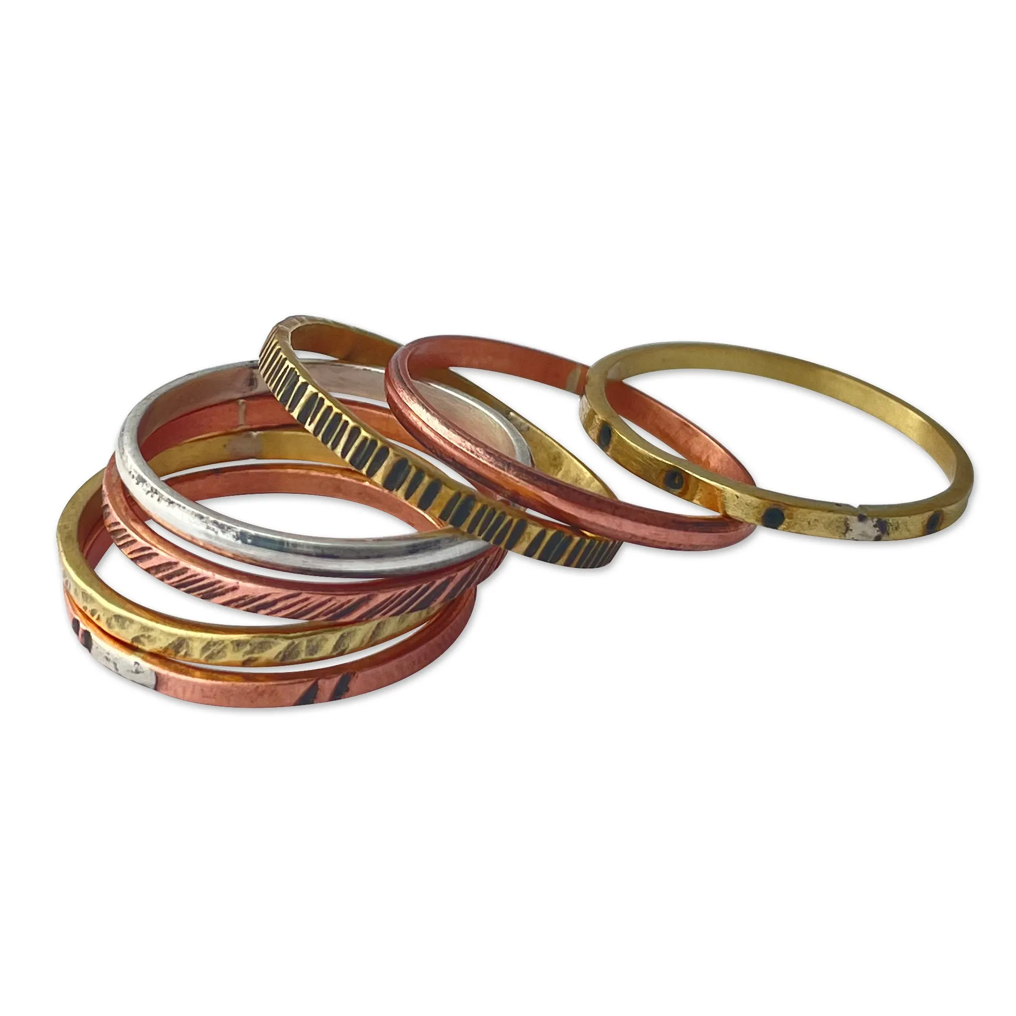 Set of 7 Copper and Brass Band Rings in a Polished Finish - Earth's Triumph | NOVICA