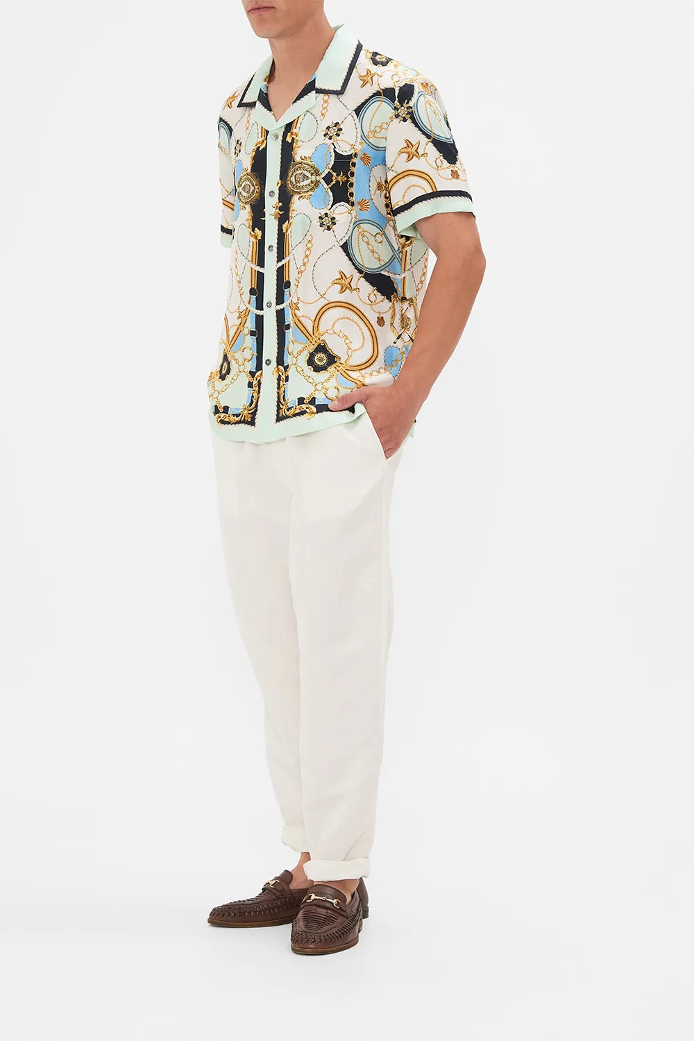 SHORT SLEEVE CAMP COLLARED SHIRT SEA CHARM