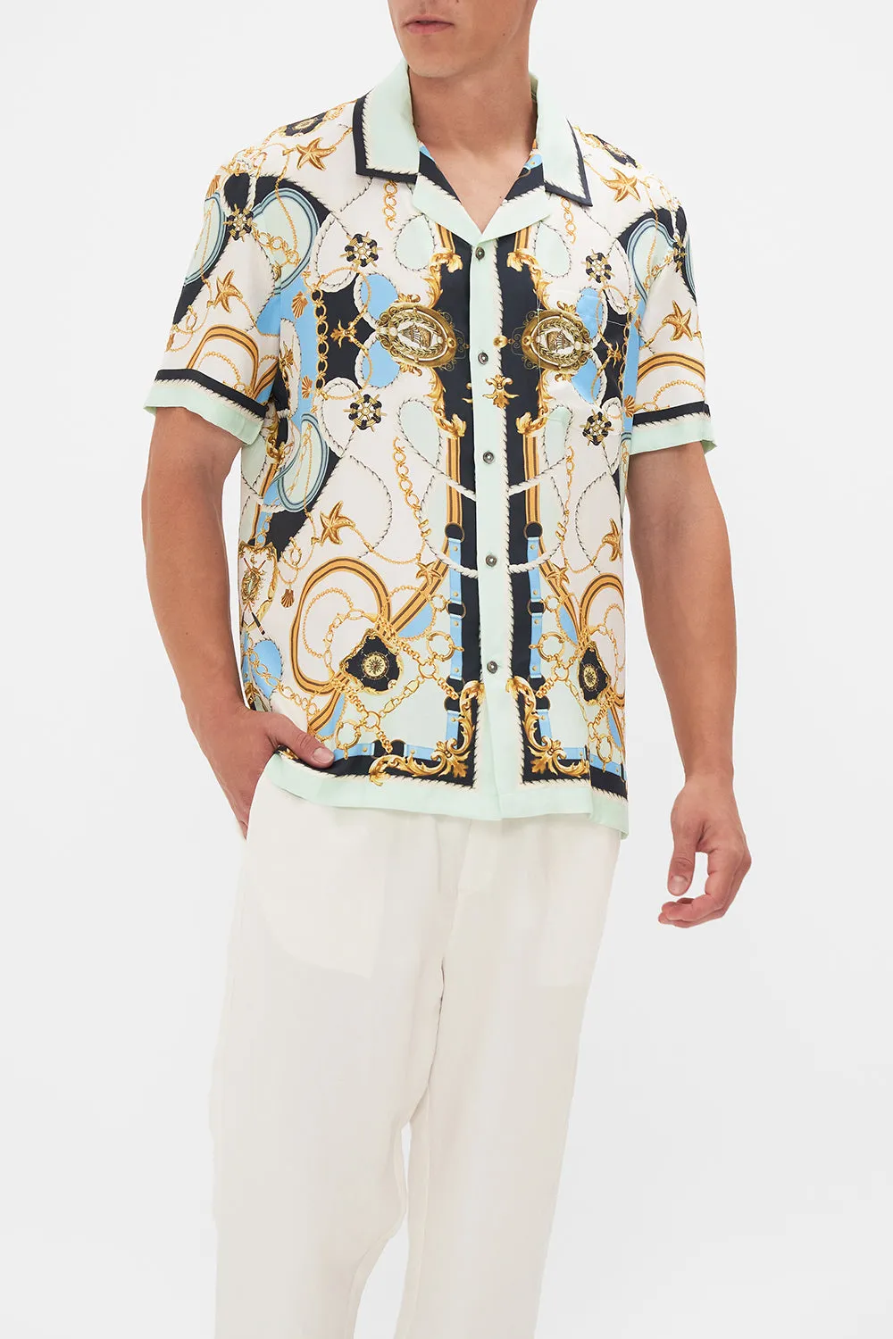 SHORT SLEEVE CAMP COLLARED SHIRT SEA CHARM