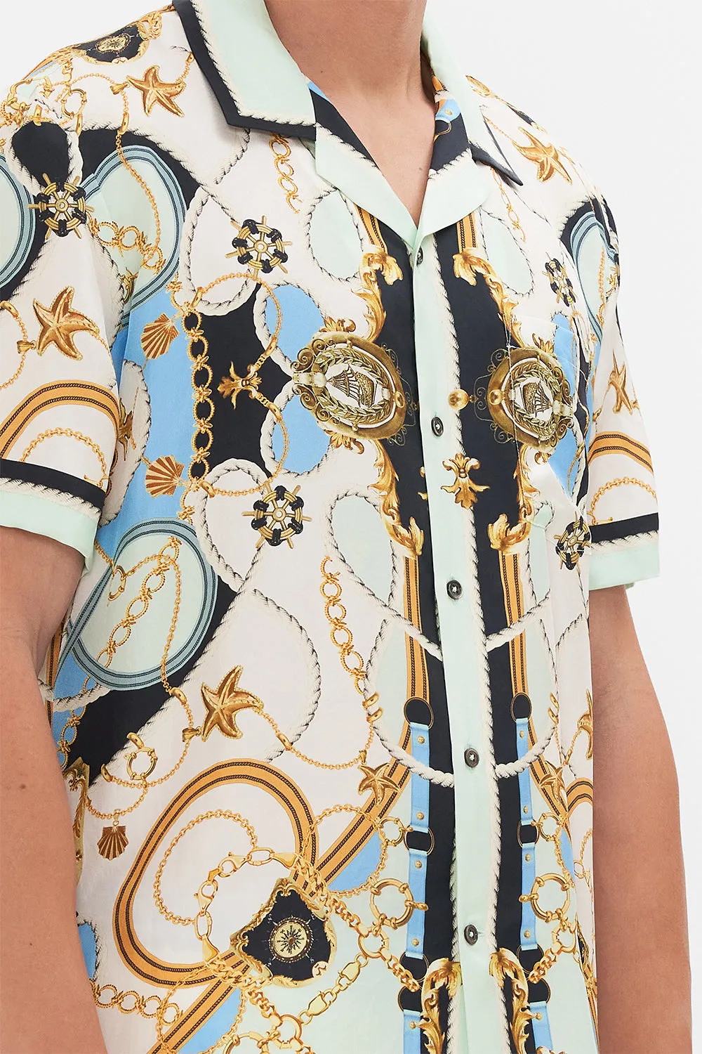 SHORT SLEEVE CAMP COLLARED SHIRT SEA CHARM