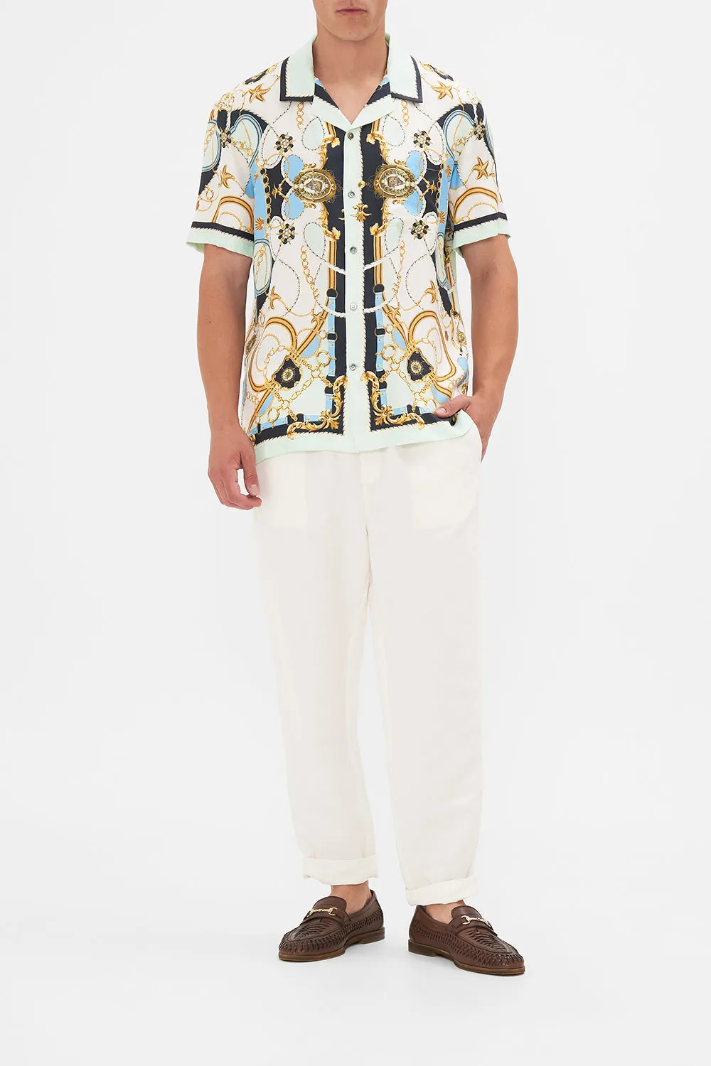 SHORT SLEEVE CAMP COLLARED SHIRT SEA CHARM