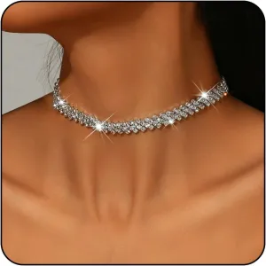 Silver Choker Necklaces for Women Rhinestone Choker Diamond Choker Necklace Womens Silver Prom Necklace Sparkly Crystal Rhinestone Choker for Prom Party Jewelry Gift
