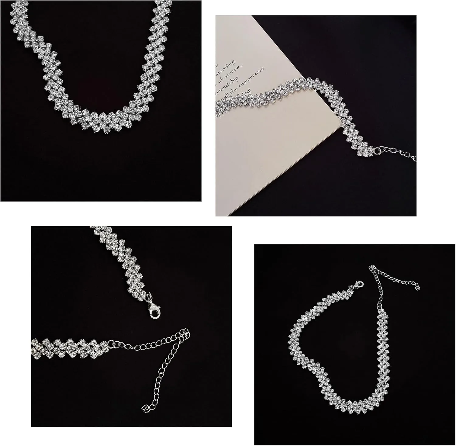 Silver Choker Necklaces for Women Rhinestone Choker Diamond Choker Necklace Womens Silver Prom Necklace Sparkly Crystal Rhinestone Choker for Prom Party Jewelry Gift