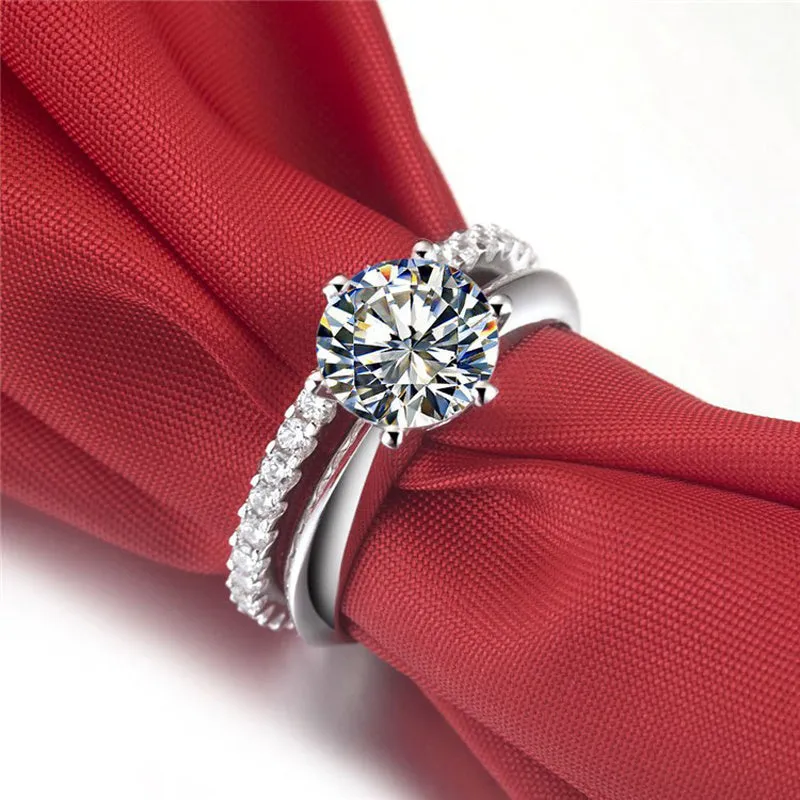 Silver Gold-plated Six-claw Engagement Ring
