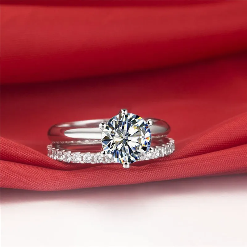 Silver Gold-plated Six-claw Engagement Ring