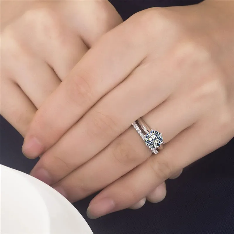 Silver Gold-plated Six-claw Engagement Ring