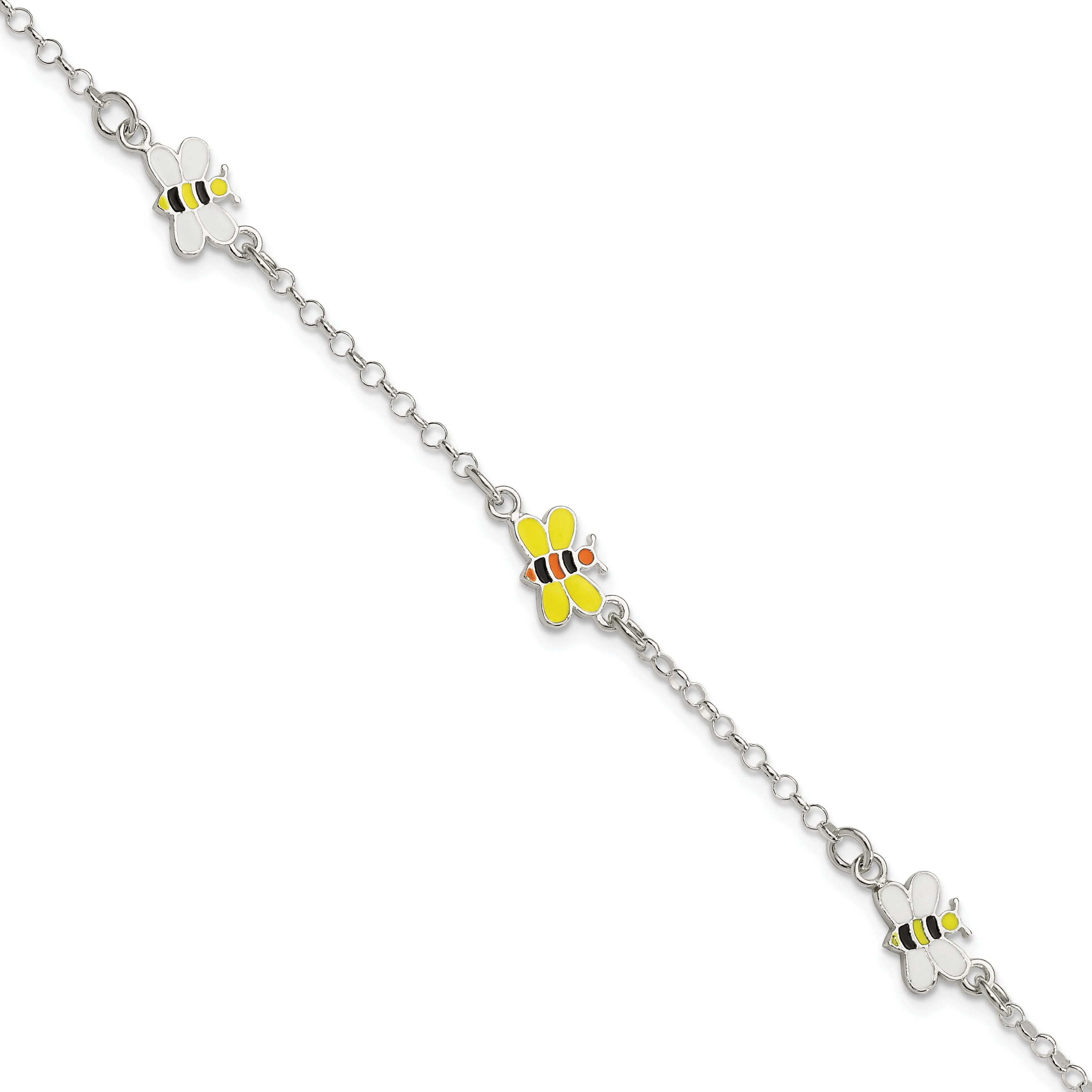 Silver Polished Childrens Enameled Bee Bracelet