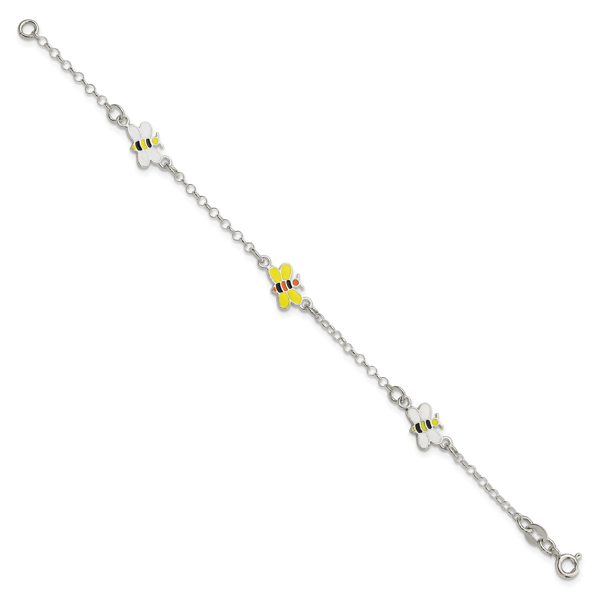 Silver Polished Childrens Enameled Bee Bracelet