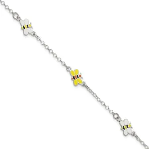 Silver Polished Childrens Enameled Bee Bracelet