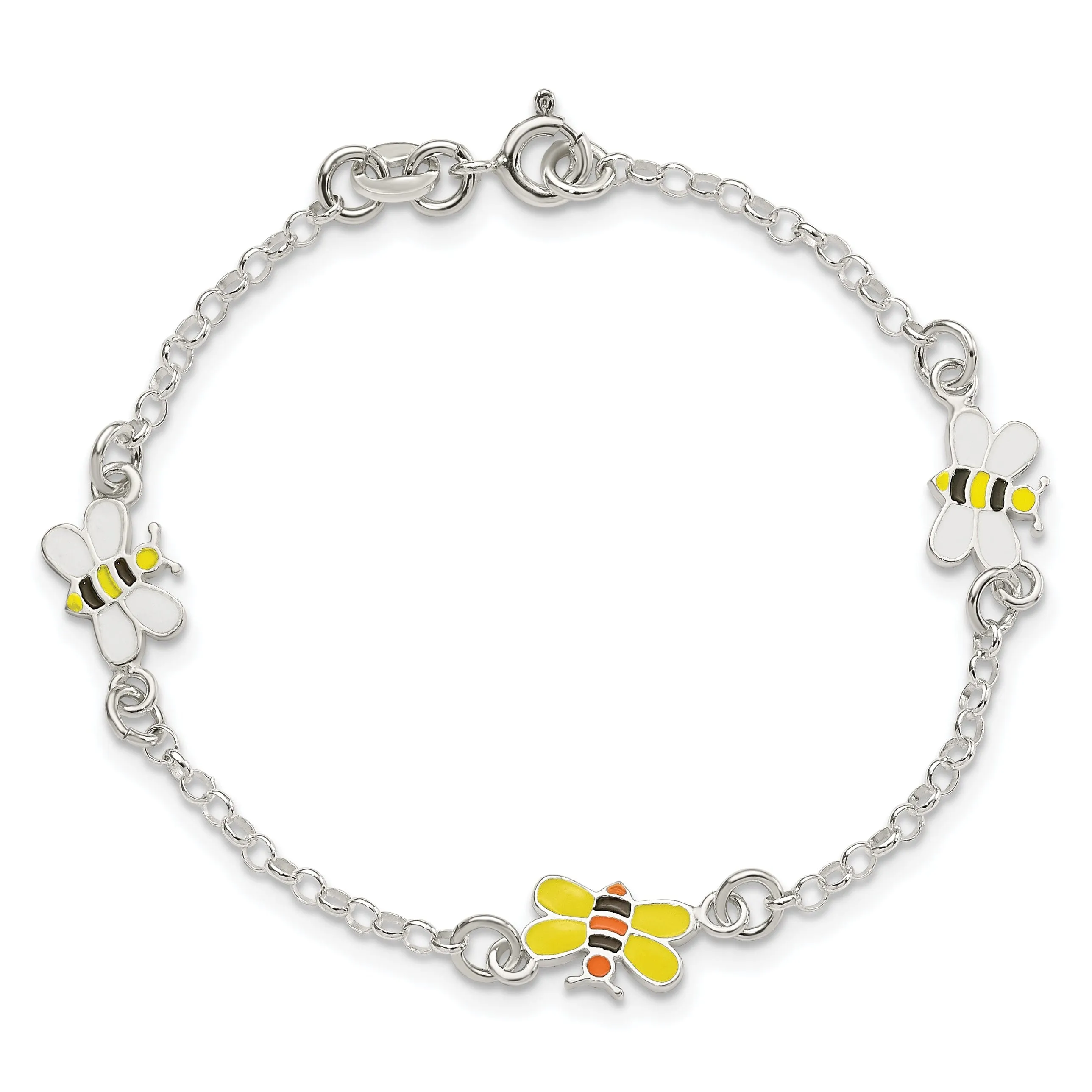 Silver Polished Childrens Enameled Bee Bracelet