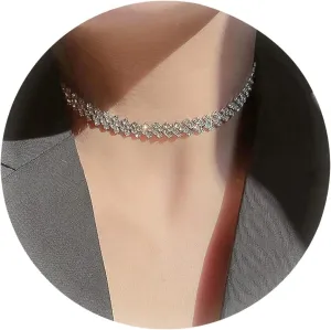 Silver Rhinestone Choker Necklace Sparkly Prom Necklace for Women Silver Crystal Row Necklaces Wedding Prom Accessories