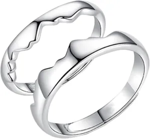 Silver Ring Set for Couples Matching Love Rings Decorative Finger Jewelry Present