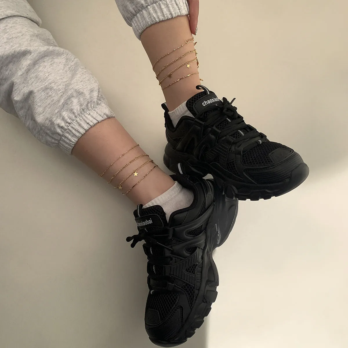 Simple Star Tassel Thin Chain Set Anklet