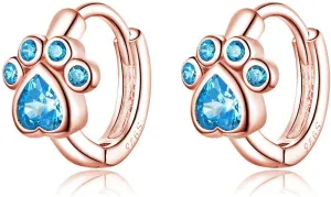 SLUYNZ Dog Paw Small Hoop Earrings for Women Blue Crystal Huggie Earring Puppy Cat Paw Hoop Earrings