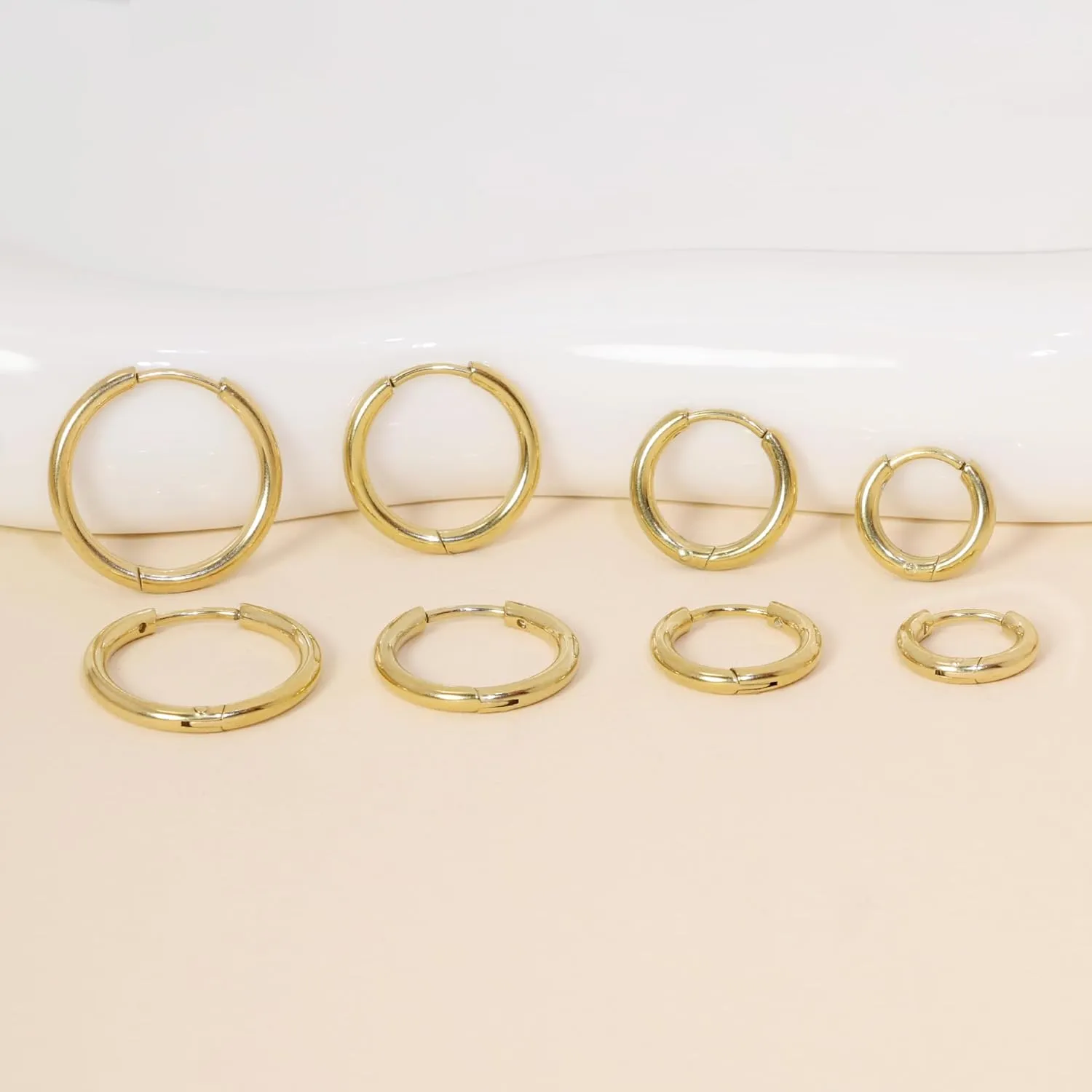 Small Hoop Earrings for Women Men Girls 14k Real Gold Plated Thin Gold Huggie Hoops Set for Cartilage Helix Hypoallergenic Surgical Stainless Steel 6/8/10/12mm