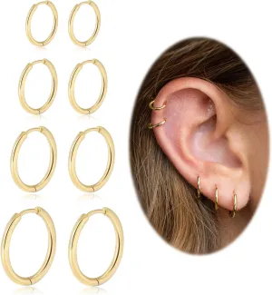 Small Hoop Earrings for Women Men Girls 14k Real Gold Plated Thin Gold Huggie Hoops Set for Cartilage Helix Hypoallergenic Surgical Stainless Steel 6/8/10/12mm