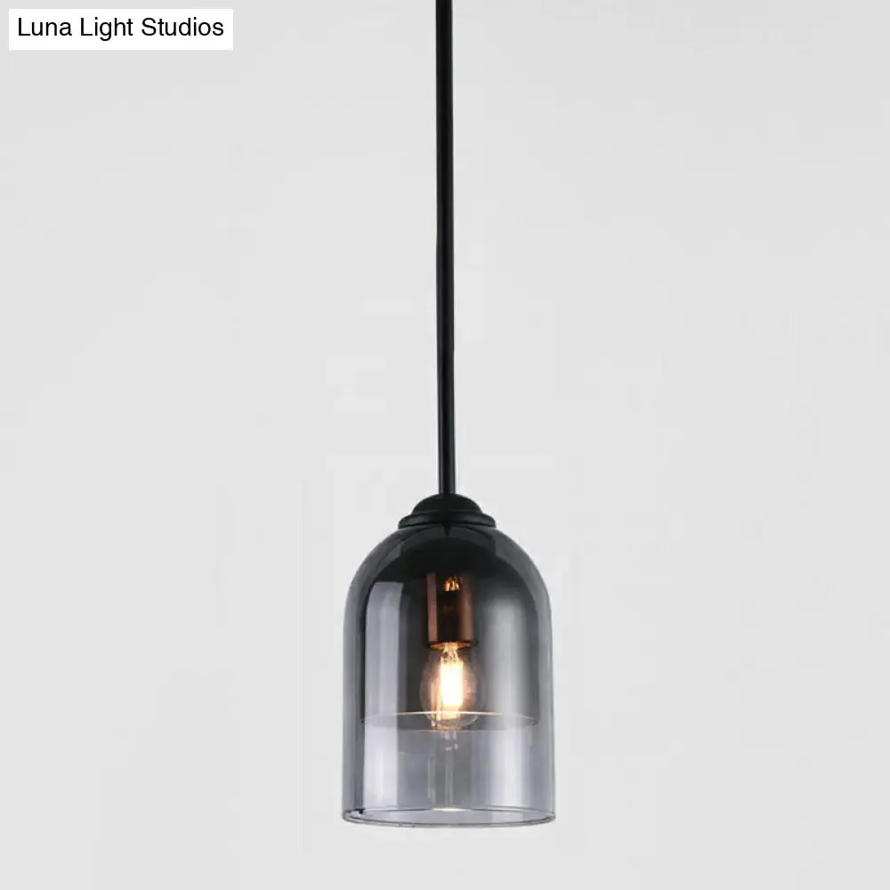 Smoke Grey Glass Pendant Light - Modern Cloche Design with 1 Head and Black Hanging Fixture