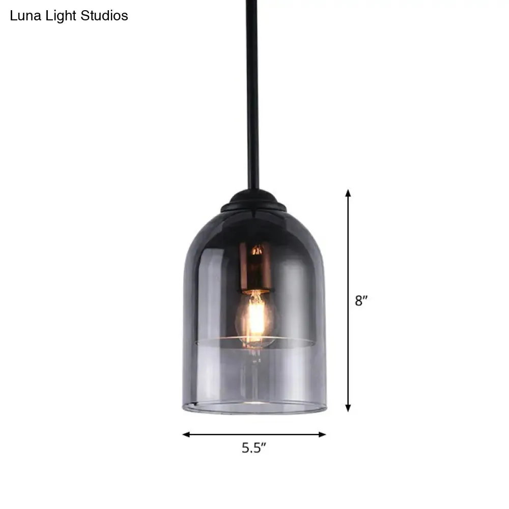 Smoke Grey Glass Pendant Light - Modern Cloche Design with 1 Head and Black Hanging Fixture