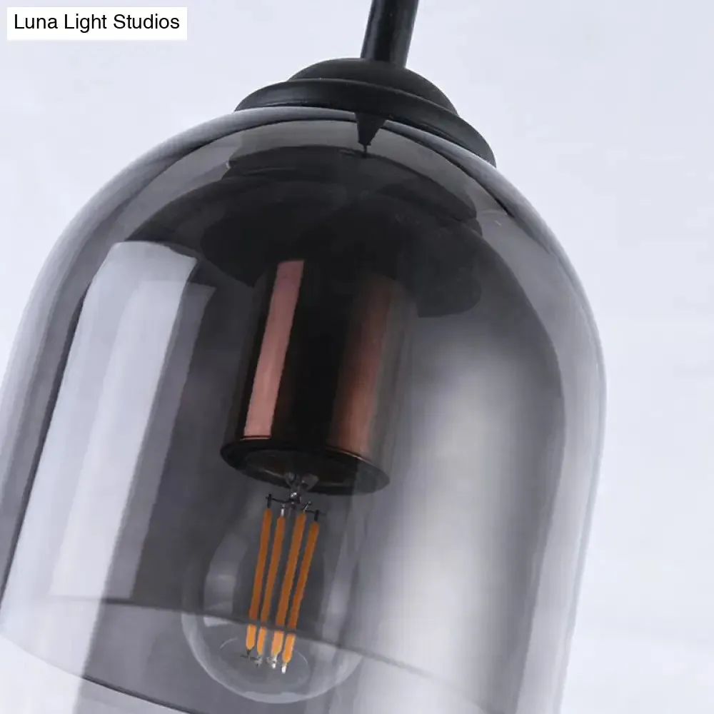 Smoke Grey Glass Pendant Light - Modern Cloche Design with 1 Head and Black Hanging Fixture