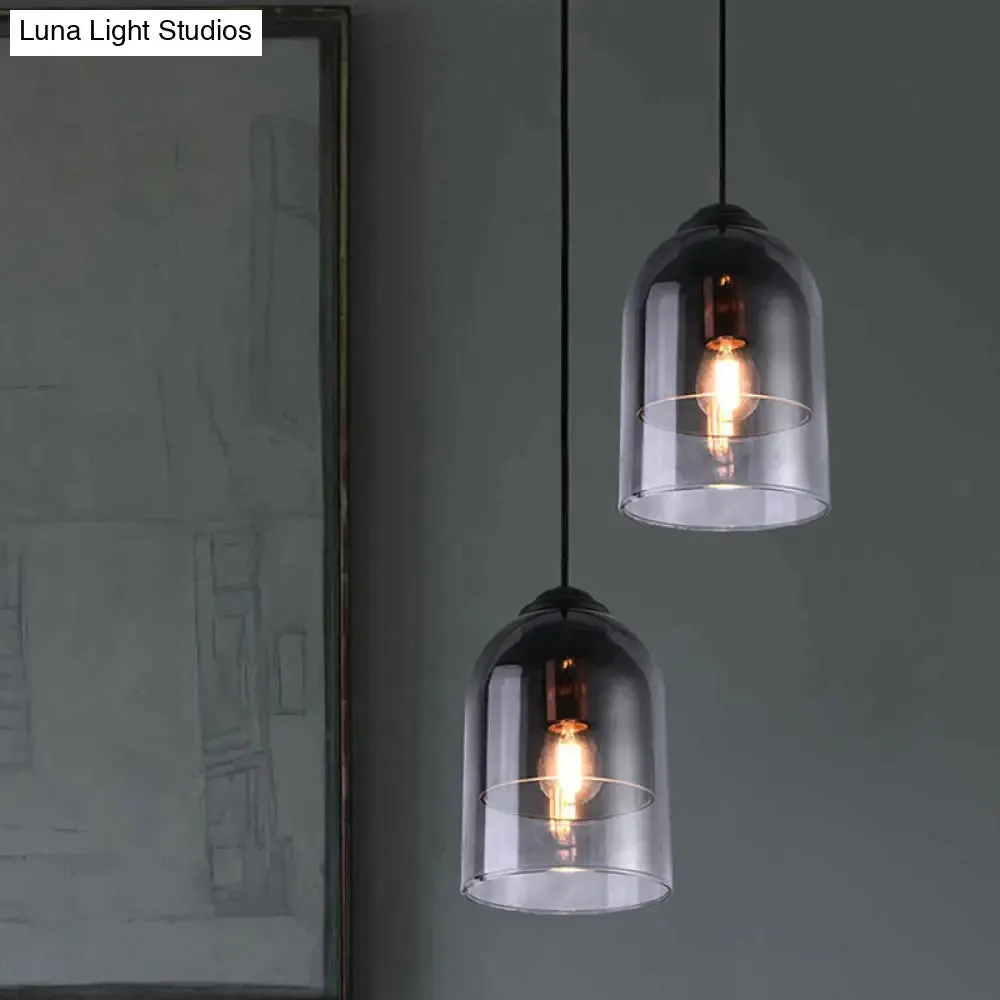 Smoke Grey Glass Pendant Light - Modern Cloche Design with 1 Head and Black Hanging Fixture