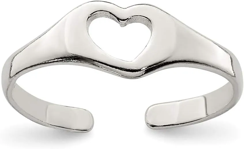 Solid 925 Sterling Silver Heart Toe Ring Adjustable