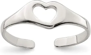 Solid 925 Sterling Silver Heart Toe Ring Adjustable
