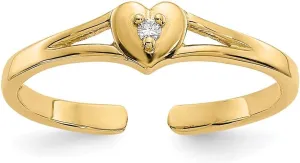 Solid Real 14k Yellow Gold .01ct Diamond Heart Toe Ring Adjustable