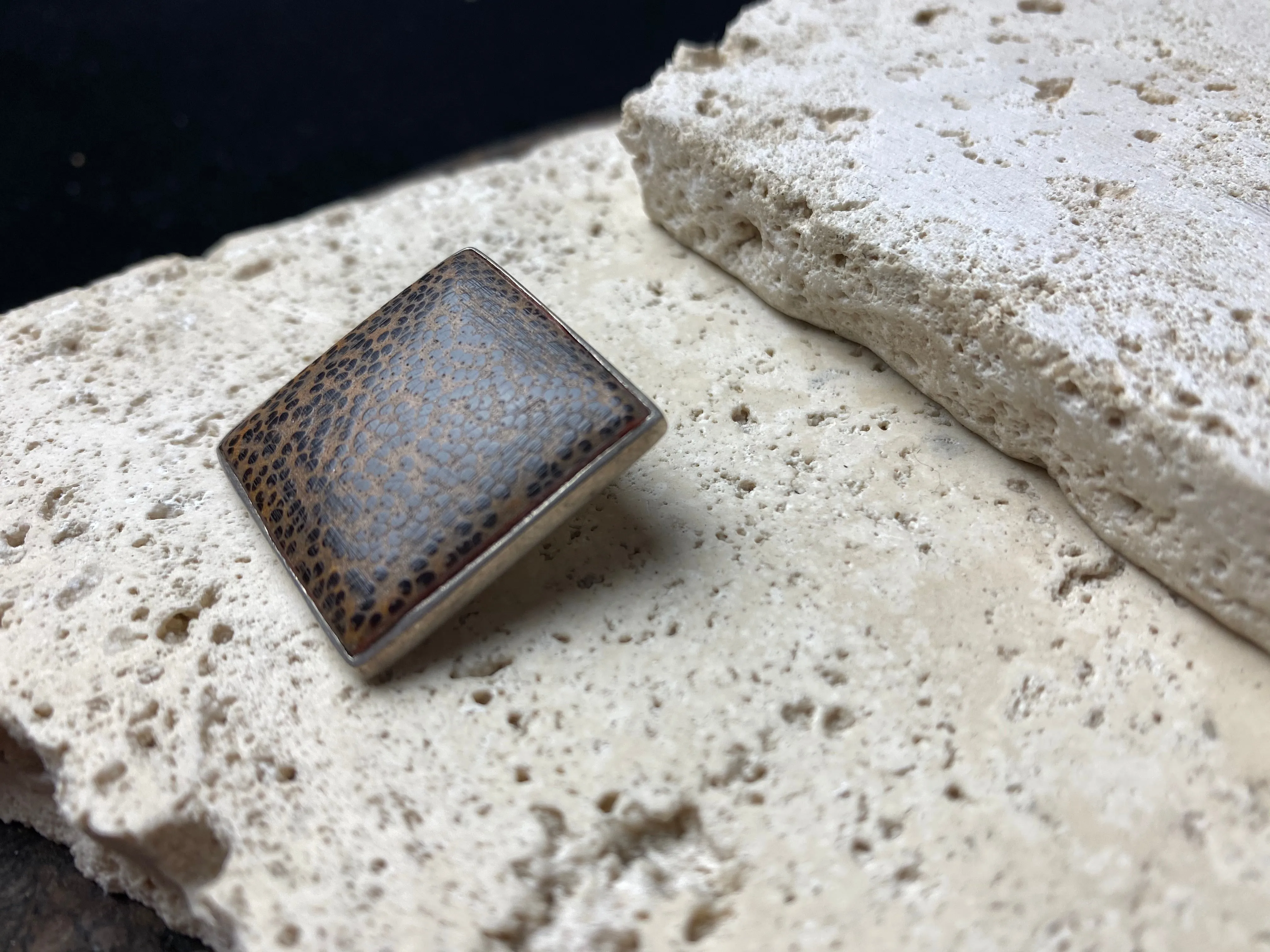 Square Wood And Silver Pendant