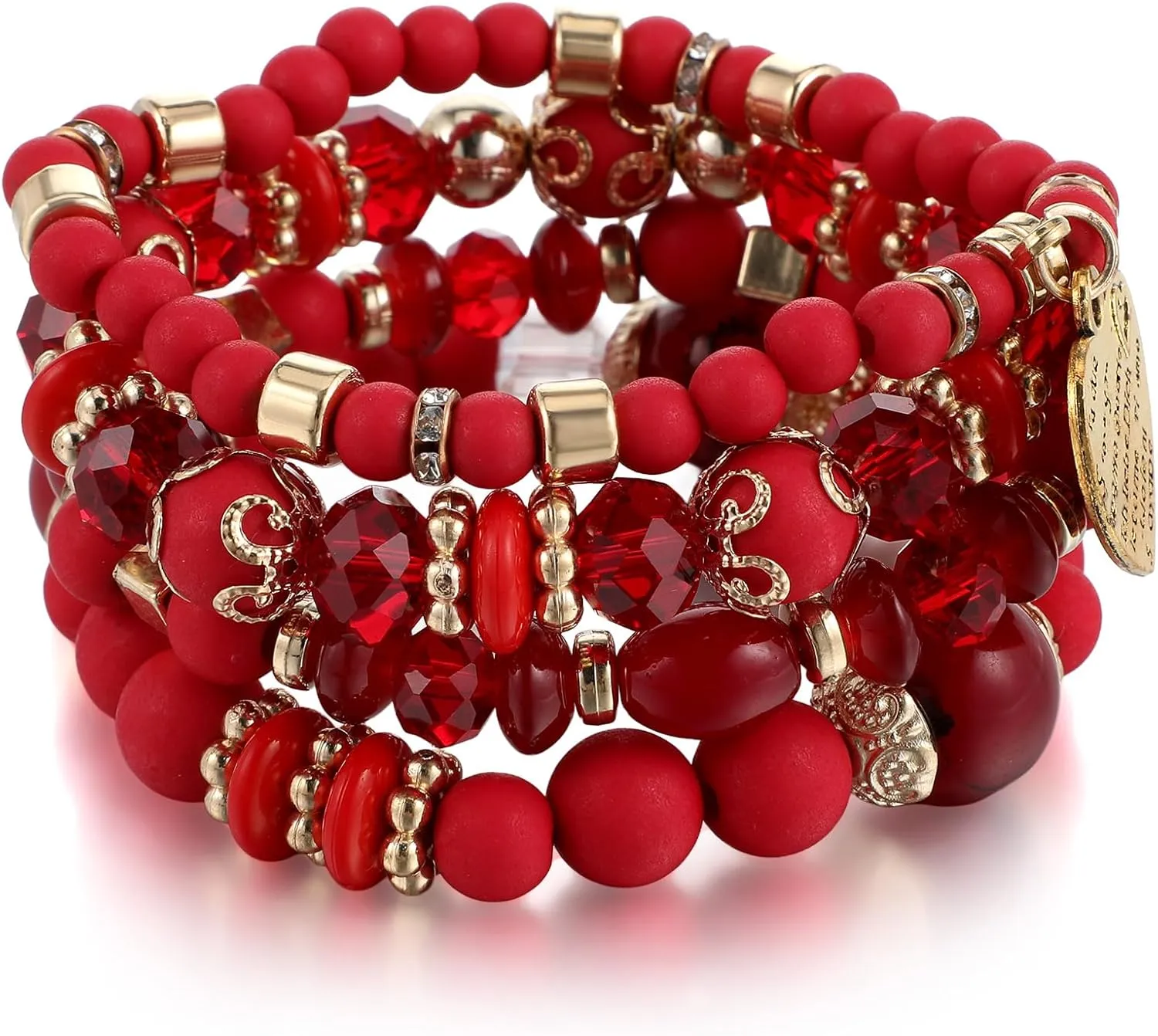 Stackable Red Beads Bracelets??Boho Bracelets For Women Stackable Friendship Wrap Bracelet Multi-Layer Beaded Crystal Stretch Bracelet Boho Preppy Charm Gemstone Party Favors