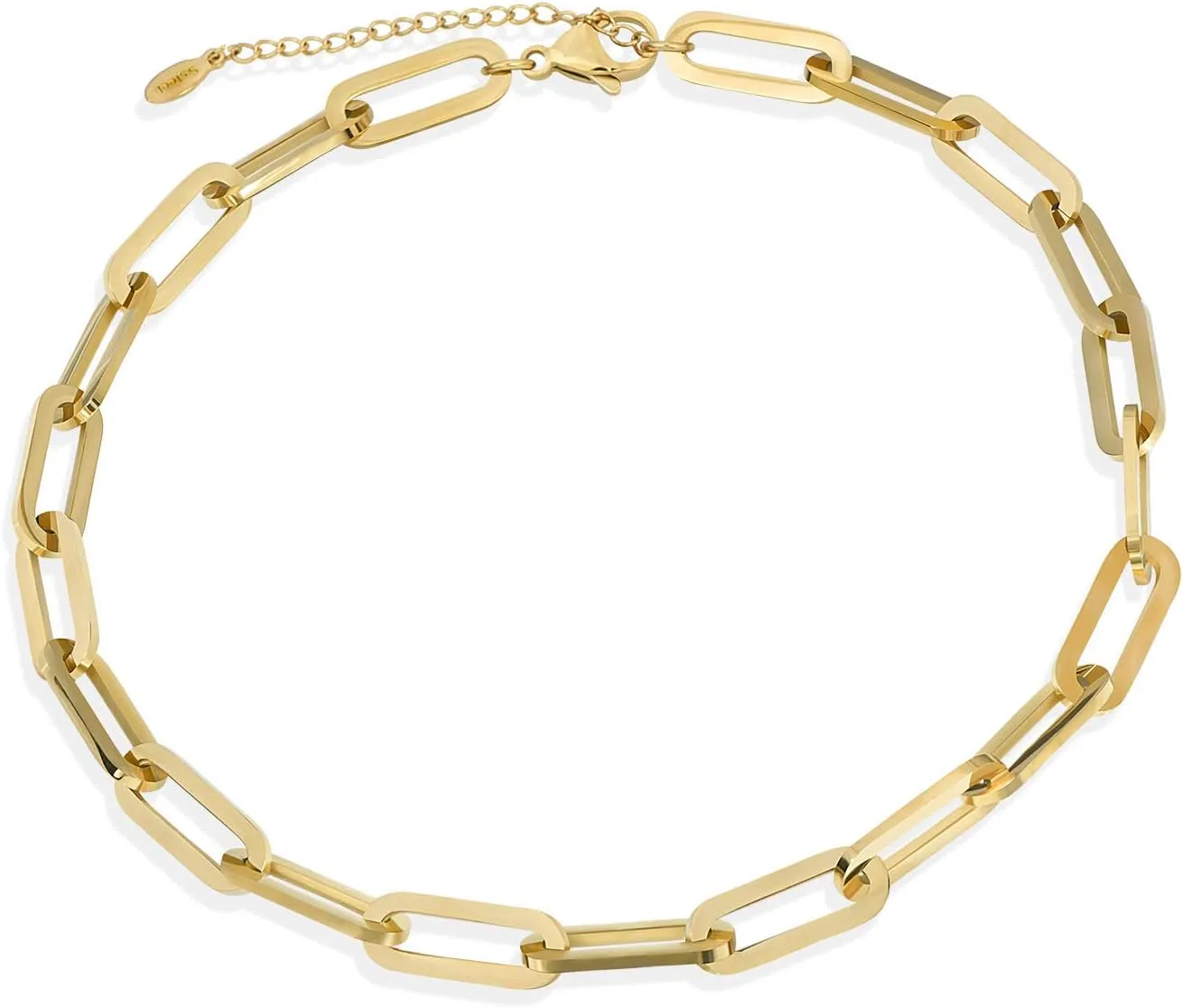 Stainless Steel Oval Chain Choker Necklace Bracelets Paperclip Rectangular Link Chain Choker Necklaces Chunky Collar Jewelry Set for Women Bridal