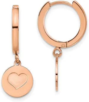 Stainless Steel Polished Rose Ip Plated Love Heart Dangle Hoop Earrings 27.5x12mm Wide 2mm Thick-Hoop Earring for Women