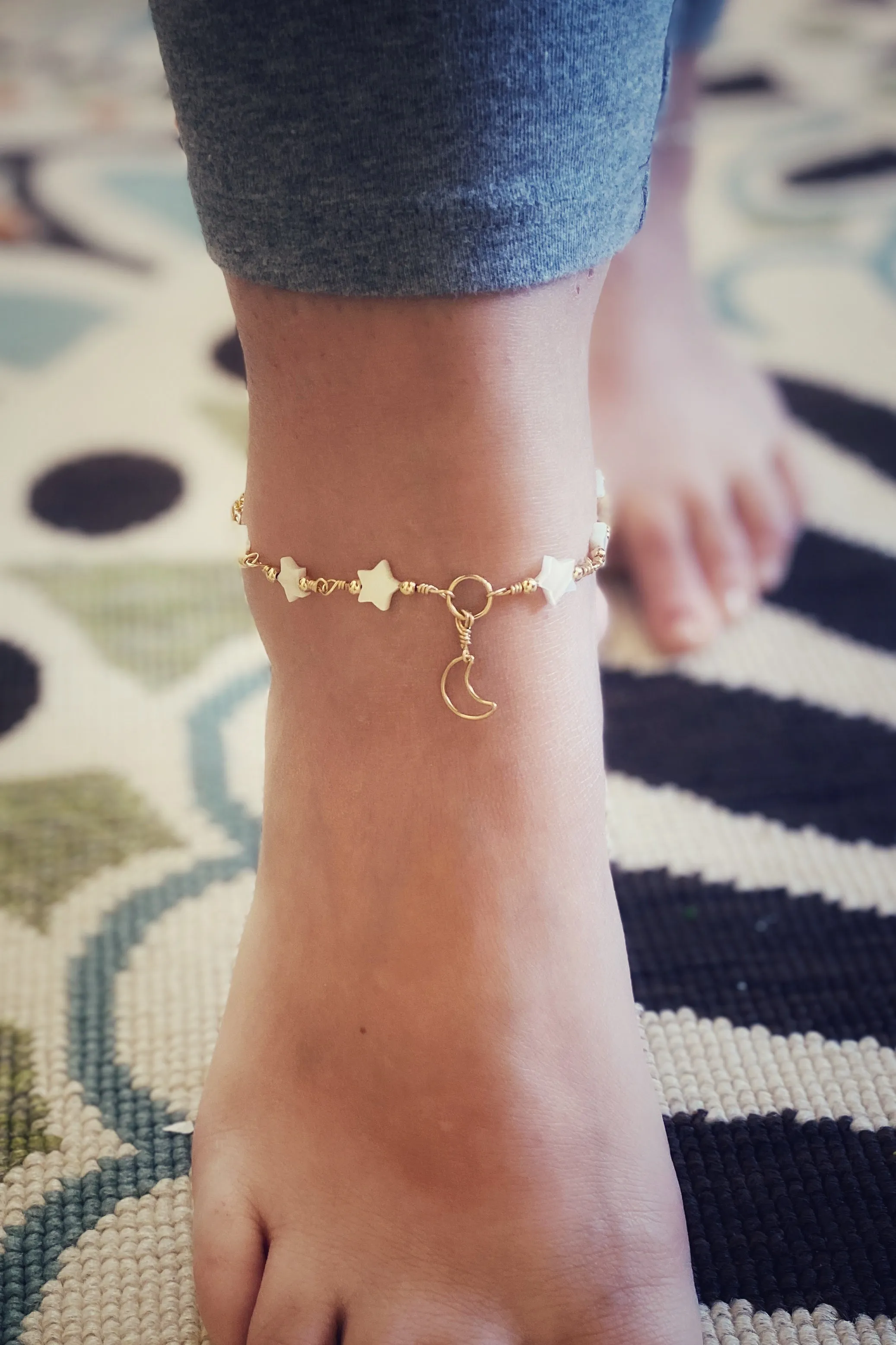 Star and Moon anklet - Gold-filled