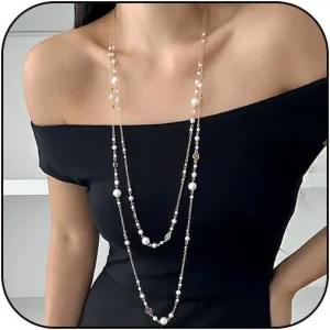 Statement Long Pearl Necklaces for Women Layered Gold and Fake Pearls Chain Necklace Dainty Fashion Layering Vintage Boho Beaded Choker Jewelry Trendy