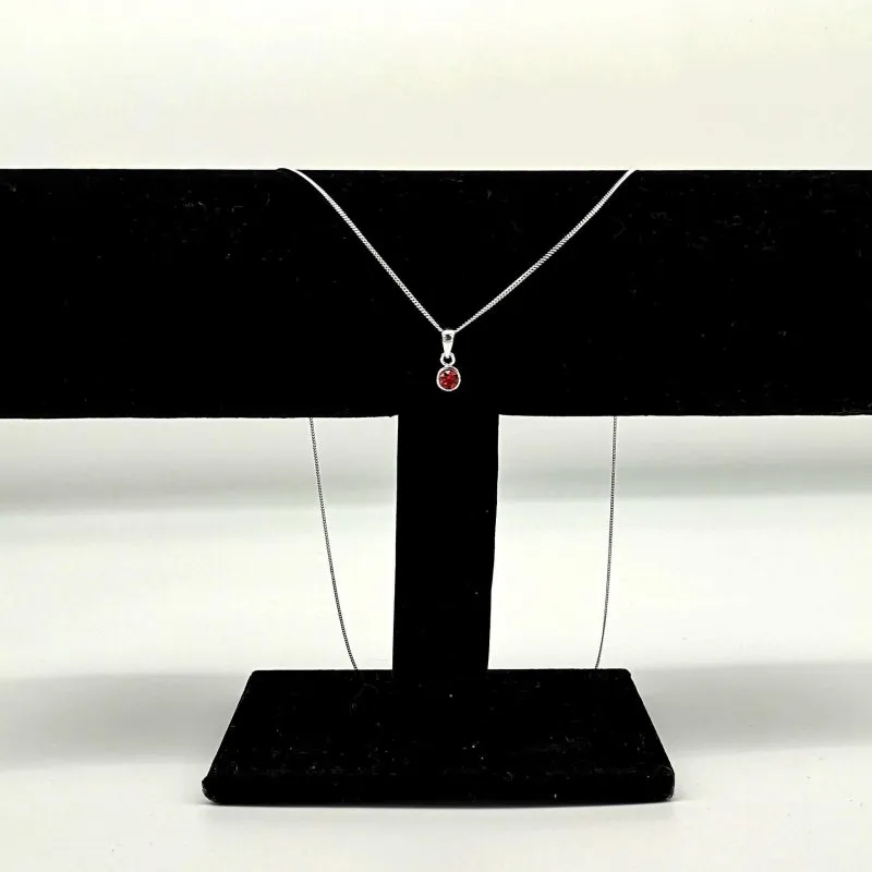 Sterling Silver 4mm Ruby Red CZ Pendant (July)