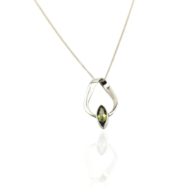 Sterling Silver Marquise Peridot Ribbon Pendant