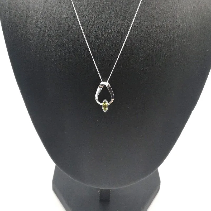 Sterling Silver Marquise Peridot Ribbon Pendant