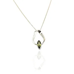 Sterling Silver Marquise Peridot Ribbon Pendant