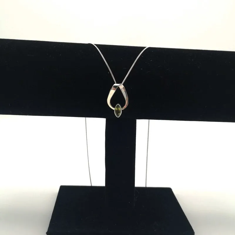 Sterling Silver Marquise Peridot Ribbon Pendant