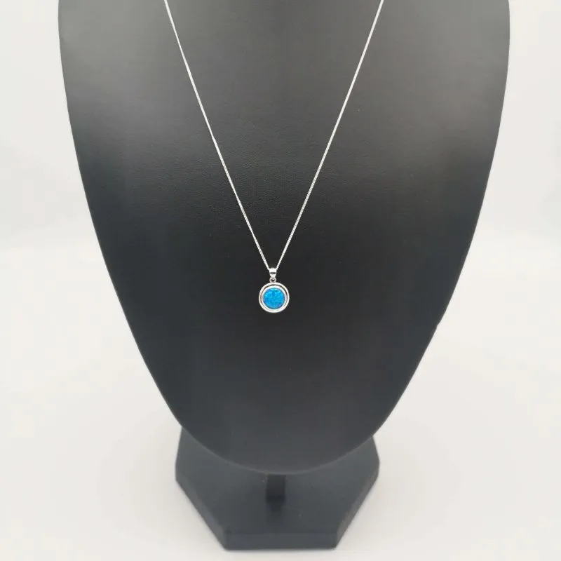 Sterling Silver Round Light Blue Created Opal Pendant