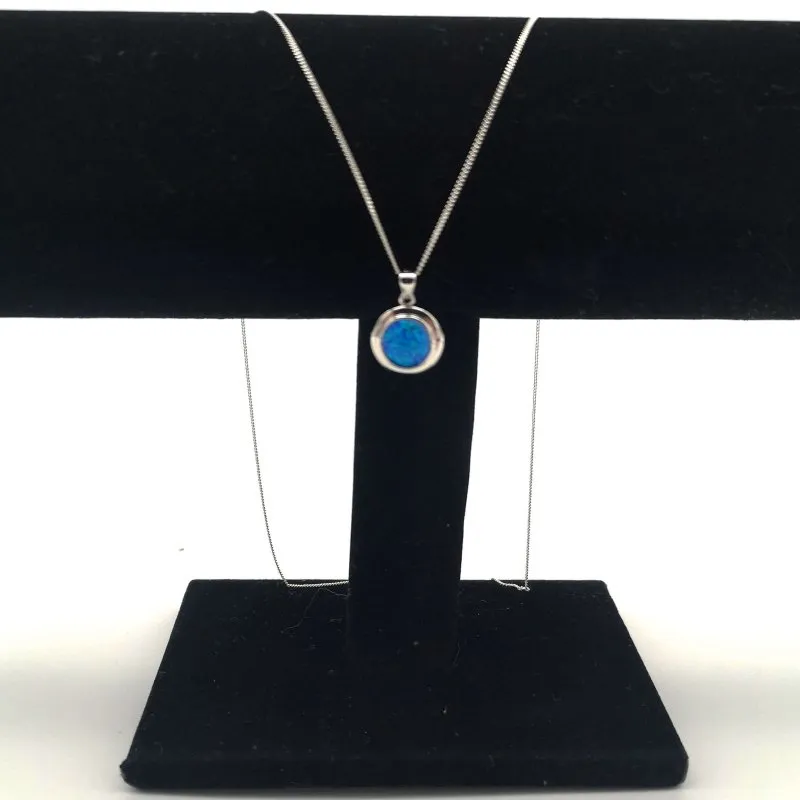 Sterling Silver Round Light Blue Created Opal Pendant