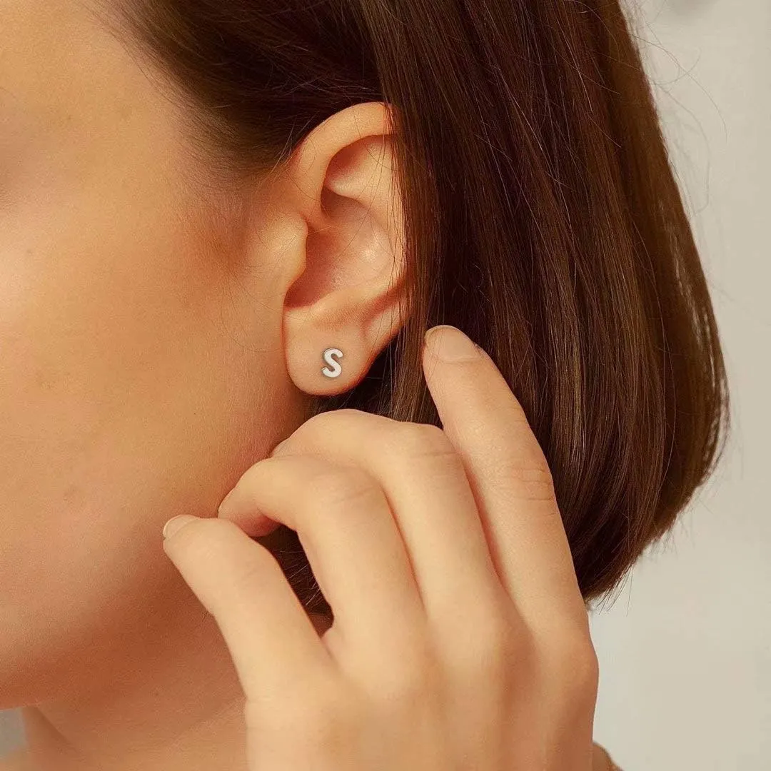 Sterling Silver Stud Earrings for Women, 925 Sterling Silver Initial Stud Earrings Hypoallergenic Earrings for Women Jewelry Gifts