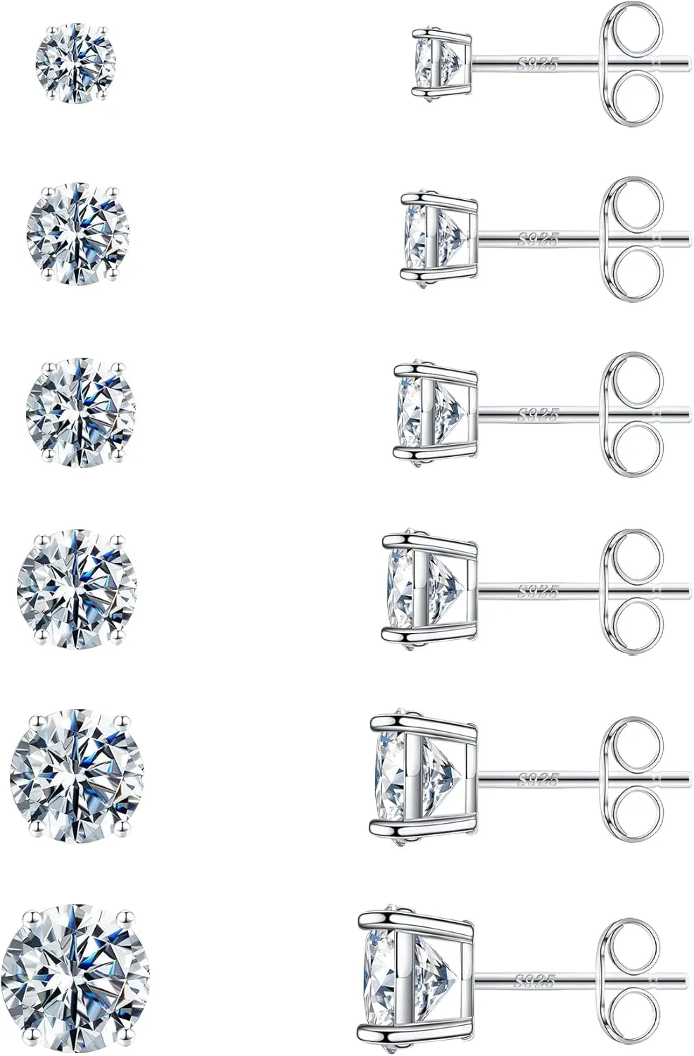 Stud Earrings Set for Women, S925 Sterling Silver Post 14K Gold Plated Hypoallergenic Stud Earrings 3-9mm Round Cubic Zirconia Stud Earrings for Women Men 3/4/5/6/7 Pairs Earrings Set
