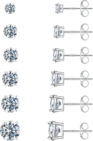 Stud Earrings Set for Women, S925 Sterling Silver Post 14K Gold Plated Hypoallergenic Stud Earrings 3-9mm Round Cubic Zirconia Stud Earrings for Women Men 3/4/5/6/7 Pairs Earrings Set