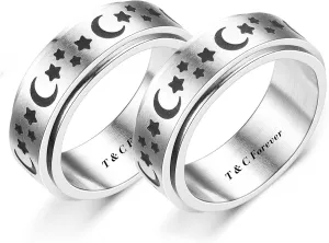 Sun and Moon Rings Personalized Rotatable Ring Matching Rings for Couples Rings Promise Couple Ring Customized Engagement Wedding Ring Band Sets for Him and Her Stainless Steel High Polished Comfort