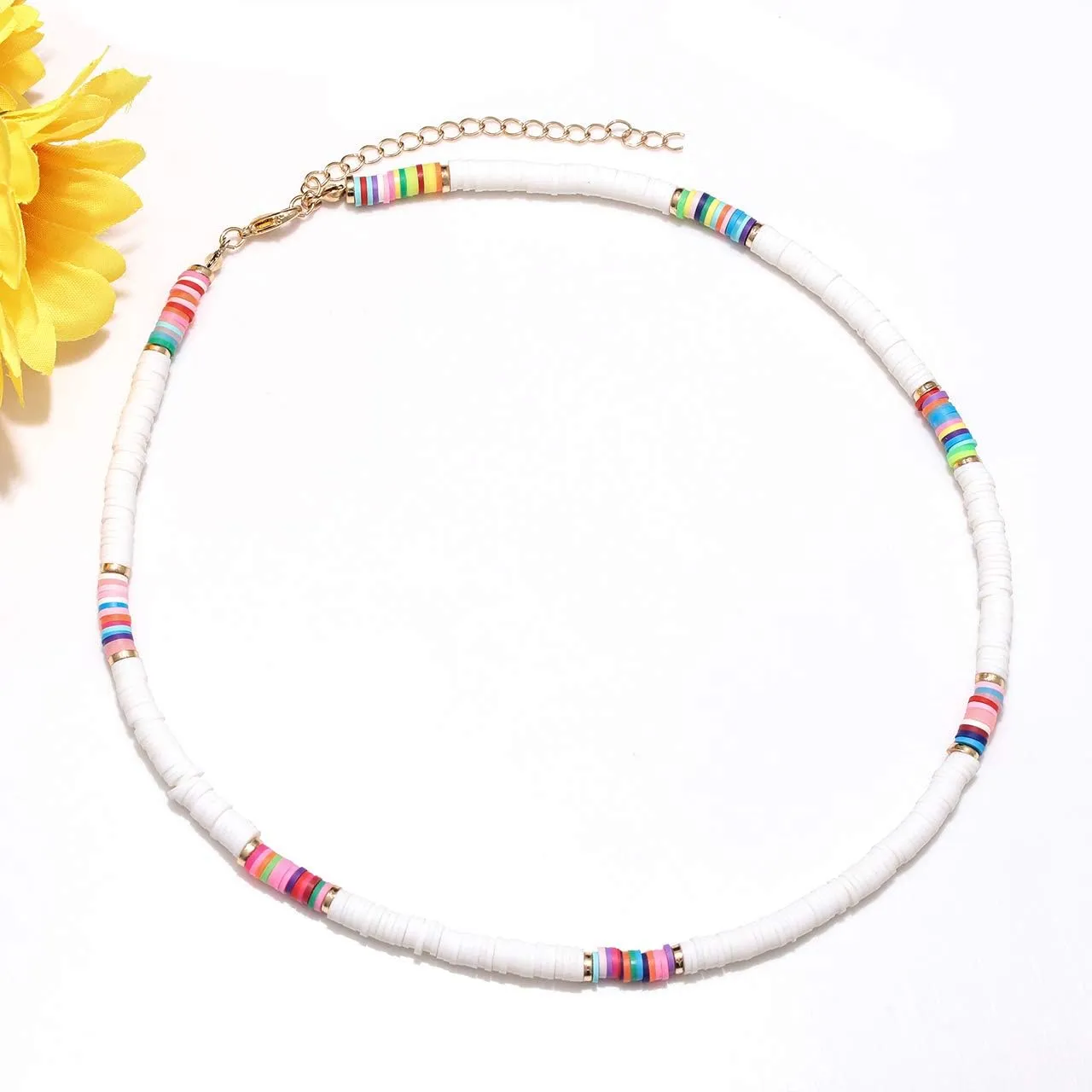 Surfer Heishi Bead Choker Necklace for Woman Star Pearl Polymer Clay Record Disc Beads Layered Necklace Boho Beach Necklace jewelry