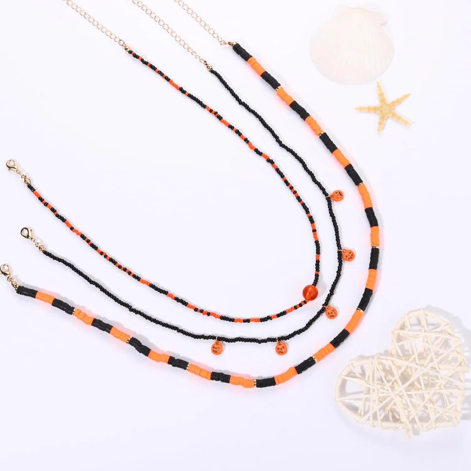 Surfer Heishi Bead Choker Necklace for Woman Star Pearl Polymer Clay Record Disc Beads Layered Necklace Boho Beach Necklace jewelry