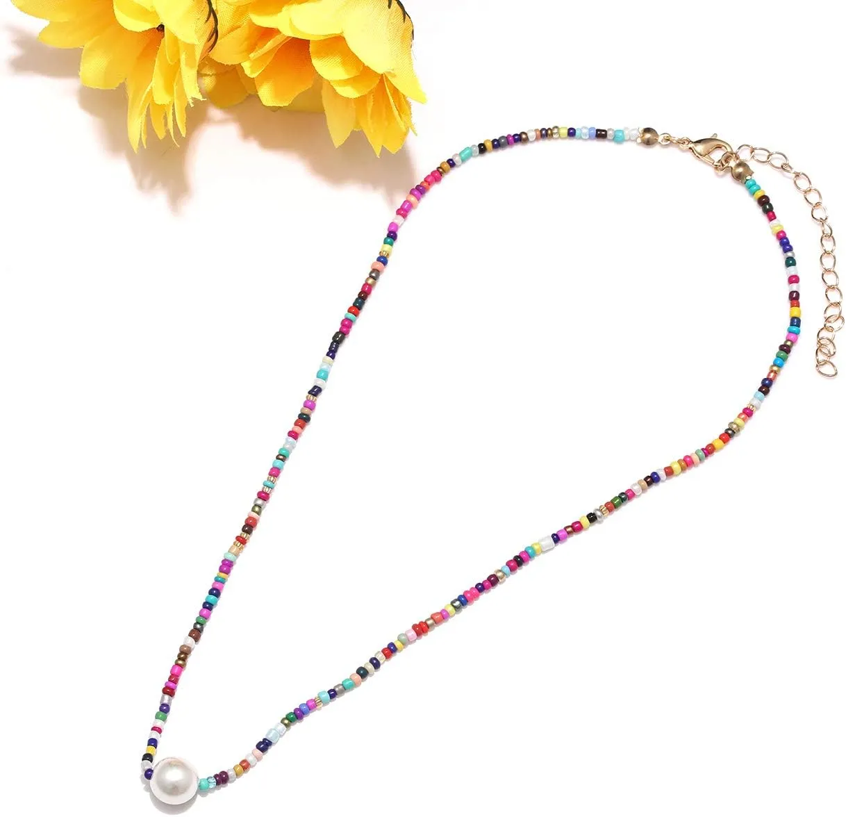 Surfer Heishi Bead Choker Necklace for Woman Star Pearl Polymer Clay Record Disc Beads Layered Necklace Boho Beach Necklace jewelry