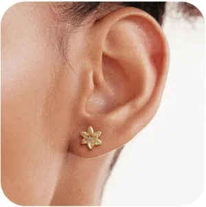 Tasiso Birth Flower Stud Earrings for Women 14K Gold Plated Birthstone Earrings for Women Dainty Gold Flower Blue Green Cubic Zirconia Earrings Birthday Gifts for Women Jewelry
